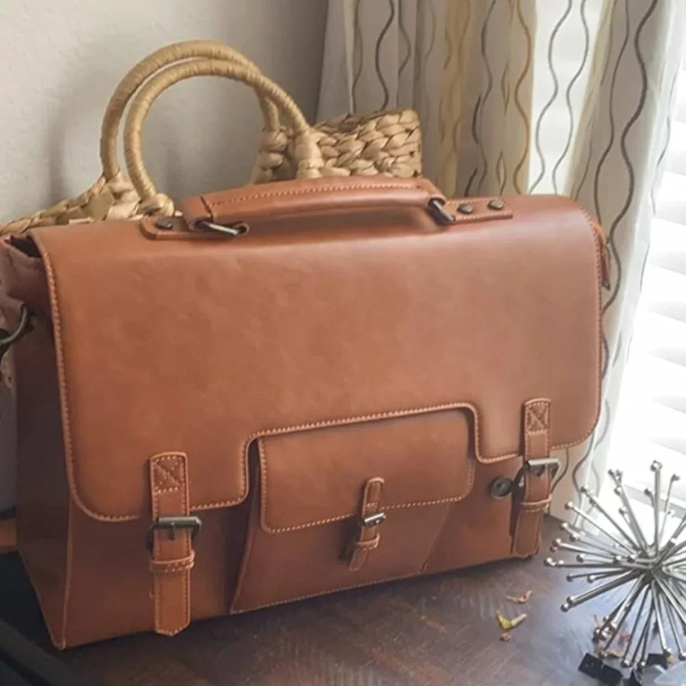 Men's Brown Leather Water repellent Messenger Bag 16.14